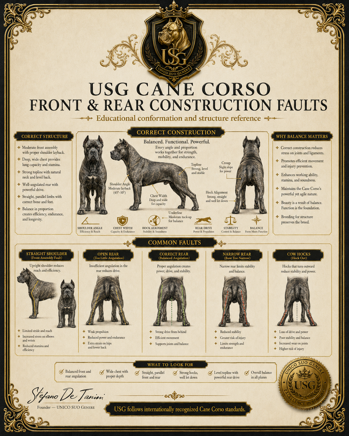 USG Visual Atlas reference for Cane Corso conformation, front, and rear structure